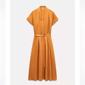 Zara Midi Belted Shirt Dress in Burnt Orange Size-XXL NWT